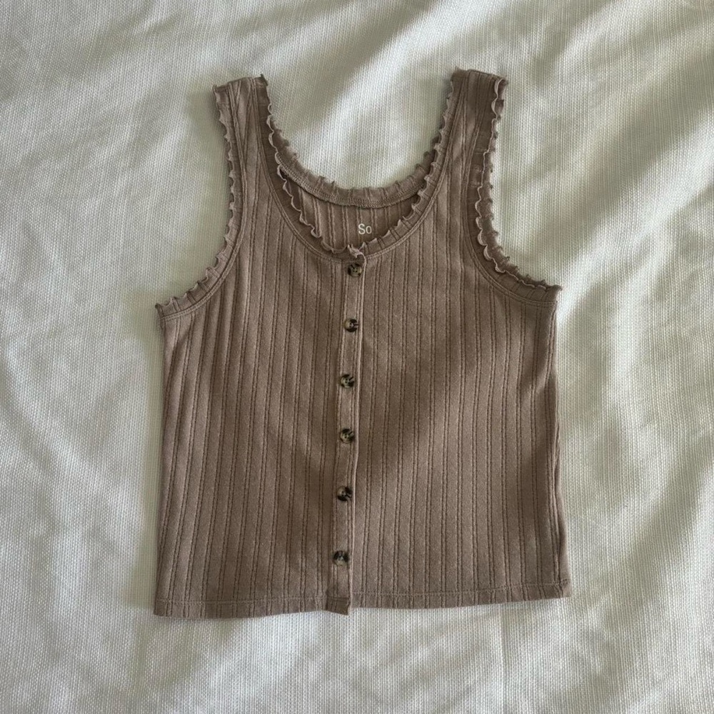 Women's Light Brown Ribbed Tank Top